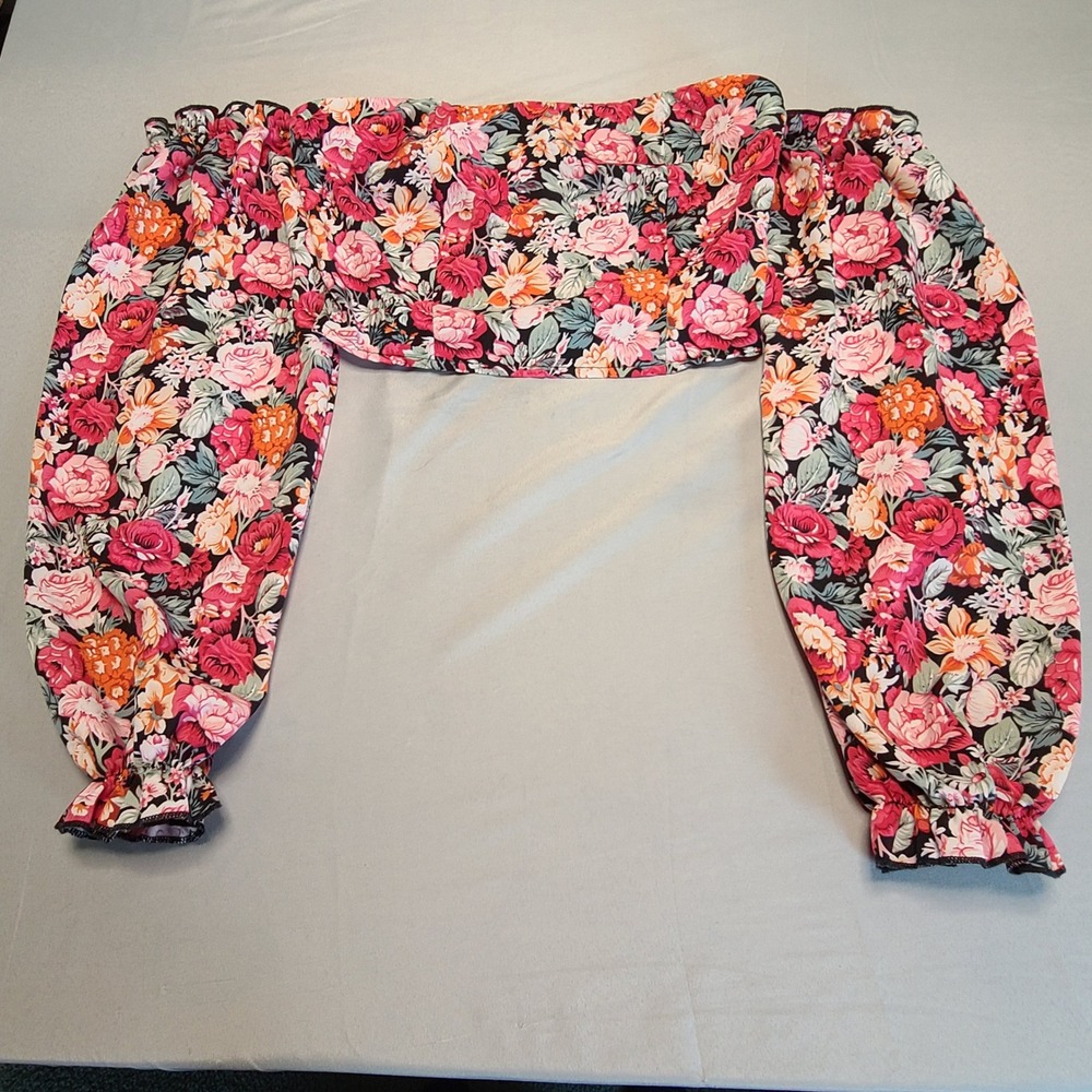 SHEIN Floral Crop Top Womens S Multicolor Off Shoulder Smocked Boho Romantic